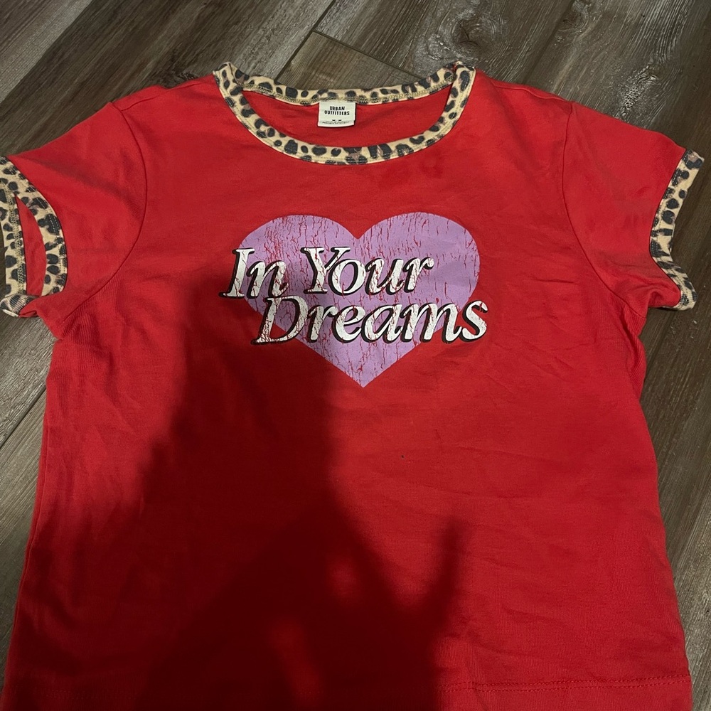Urban Outfitters Red Tee with Leopard Print Trim